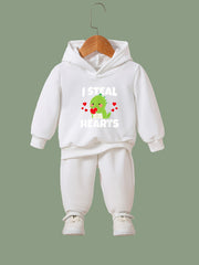 2pcs Dino Graphic Hoodies Pants Set Spring Fall Sports Gift Girls