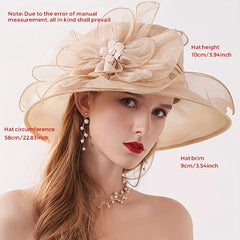 Foldable Sun Hat Flower Decor Organza Derby Hat Lightweight Church Hat