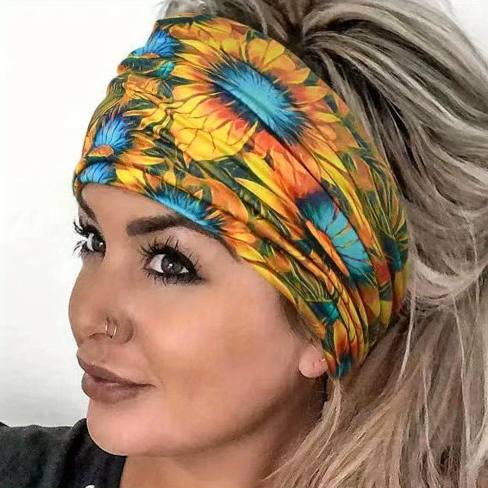 Sunflower Headband Boho Hair Band Sports Sweatband Hippie Style Hair Accessories