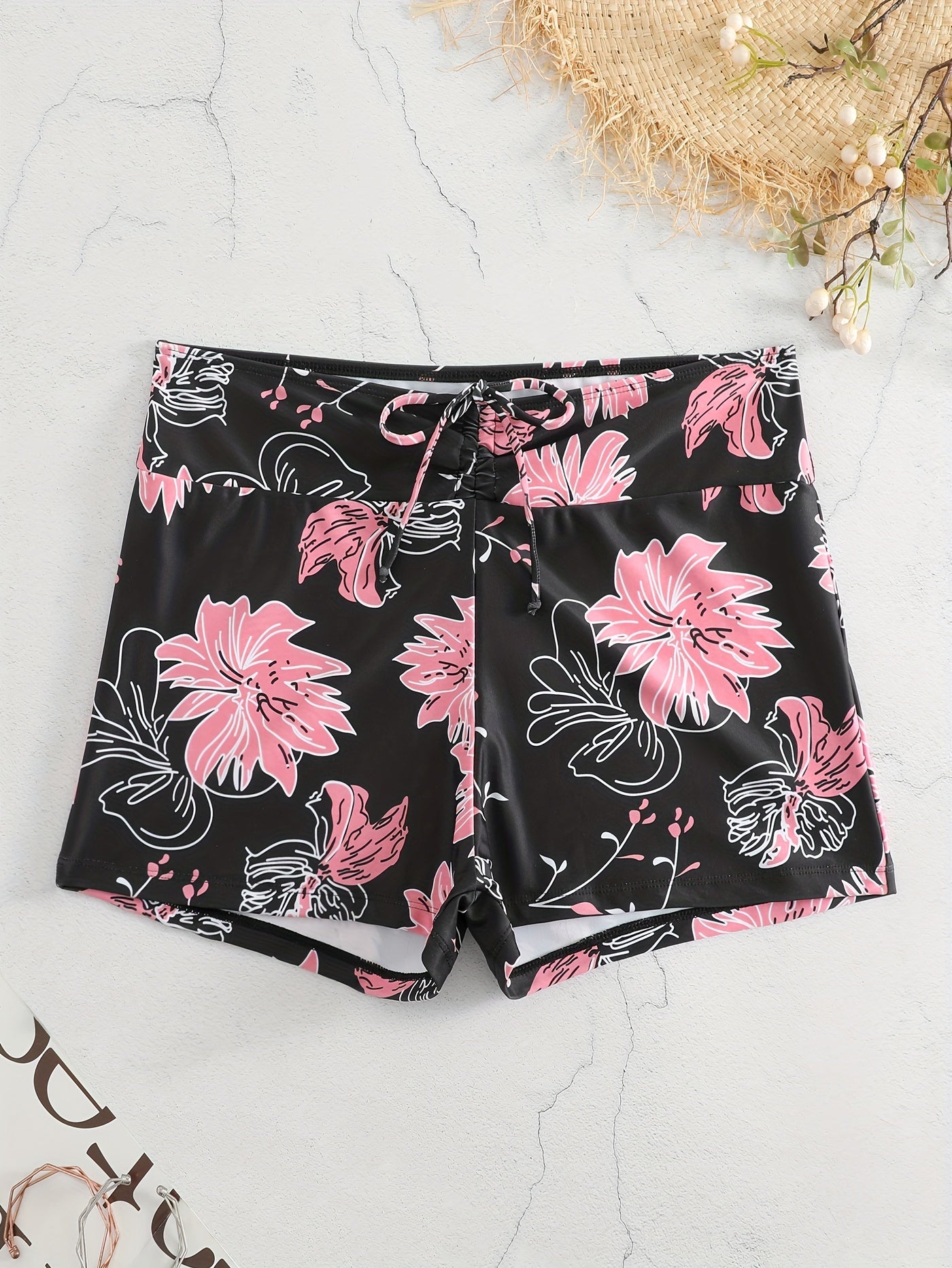  Floral Print High Waist Beach Shorts