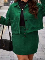  Long Sleeve Corduroy Coat & Mini Skirt Set
