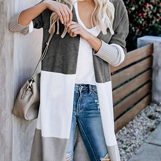  Colorblock Knit Long Sleeve Cardigan Women's Plus