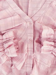  Women's Solid Textured Ruffle Trim Blouse