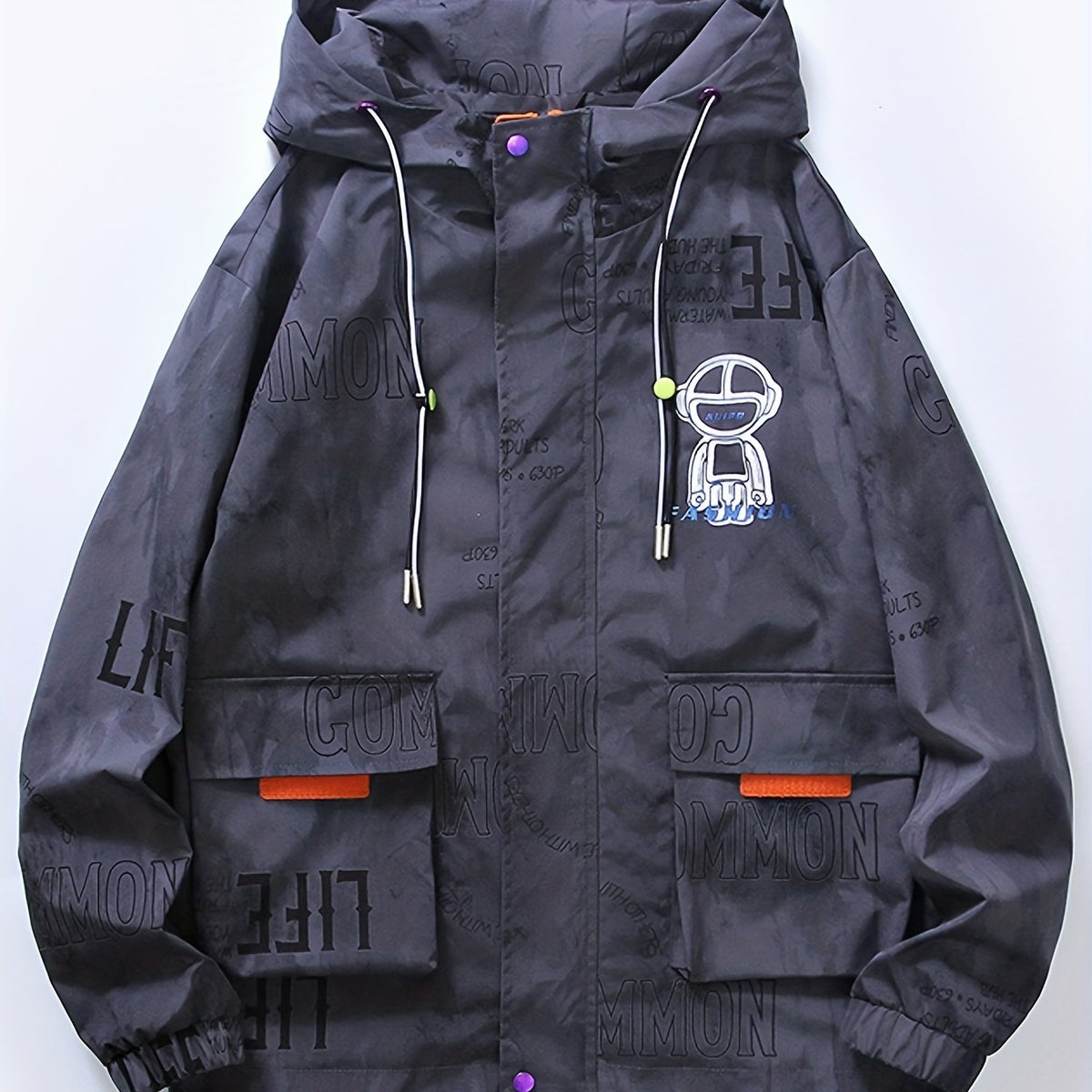 Men's Robot & Letter Print Windproof Jacket