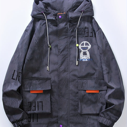 Men's Robot & Letter Print Windproof Jacket