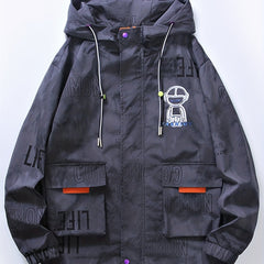 Men's Robot & Letter Print Windproof Jacket