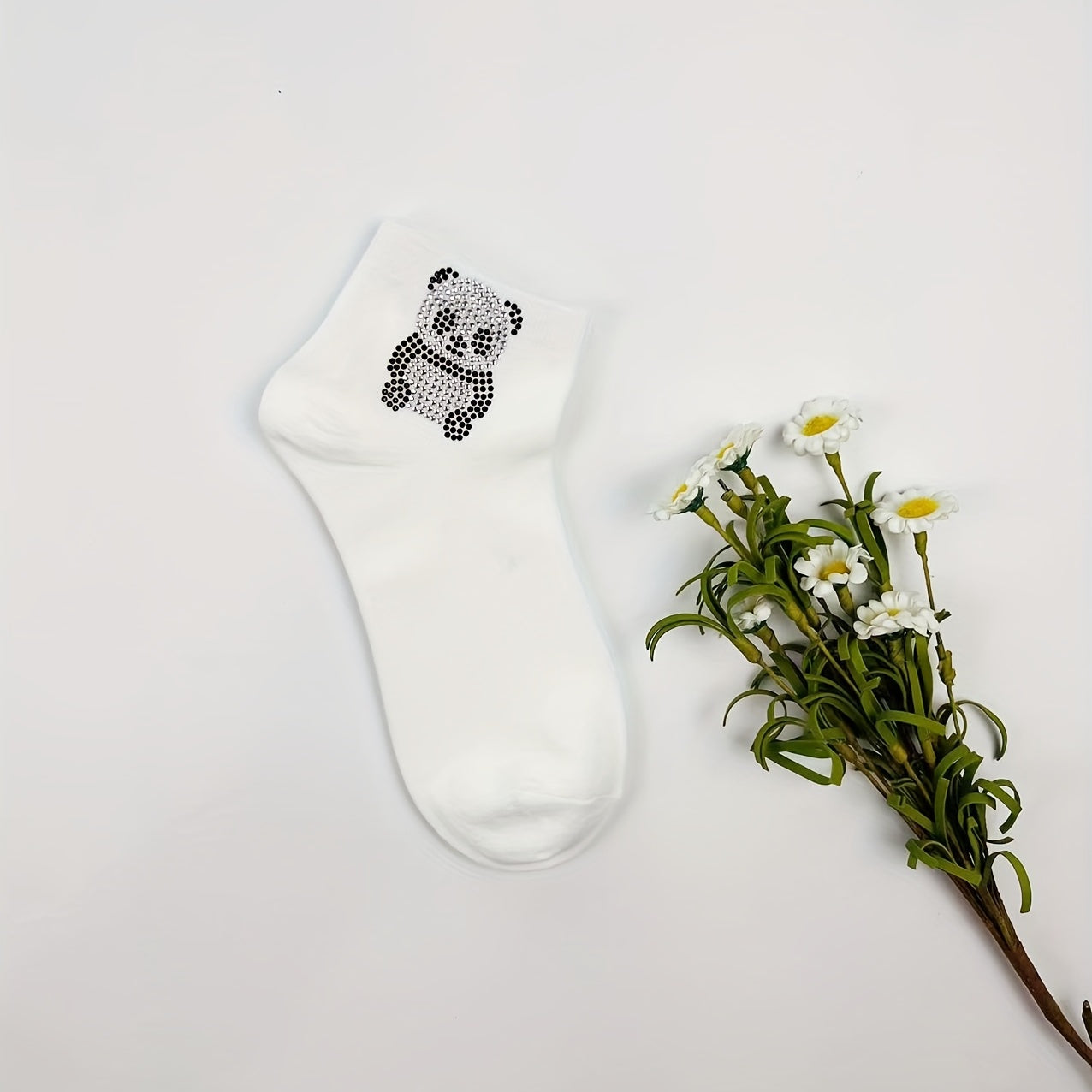 Panda Rhinestone Socks Comfy Crew Short Socks Women's Stockings