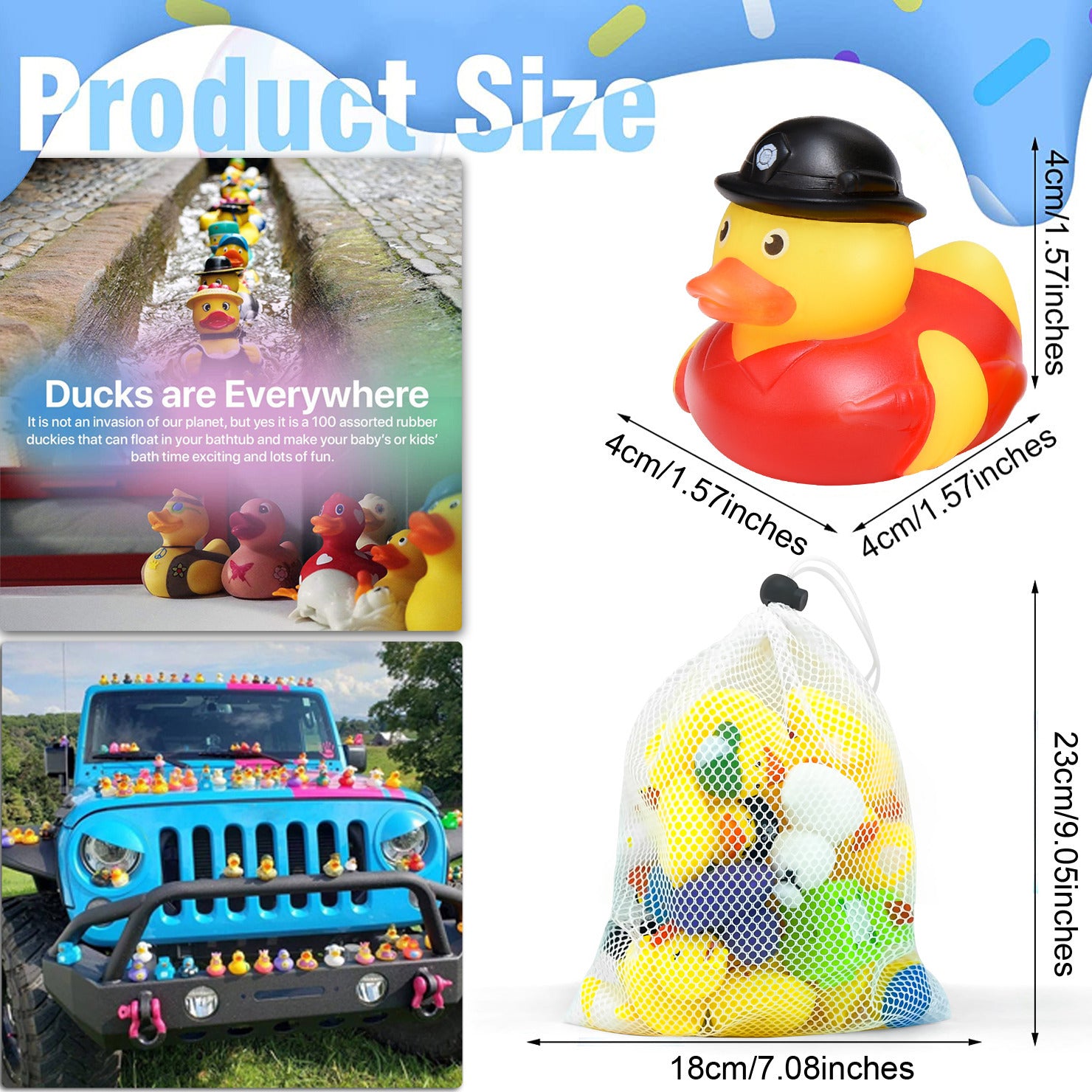 25pcs Rubber Ducks Bath Toys Storage Net for Holidays