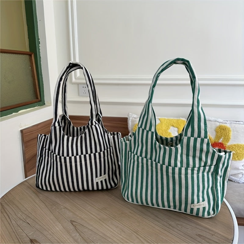 Vintage Striped Pattern Hobo Bag Large Capacity Canvas Tote Bag