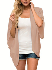  Solid Batwing Sleeve Open Front Cardigan