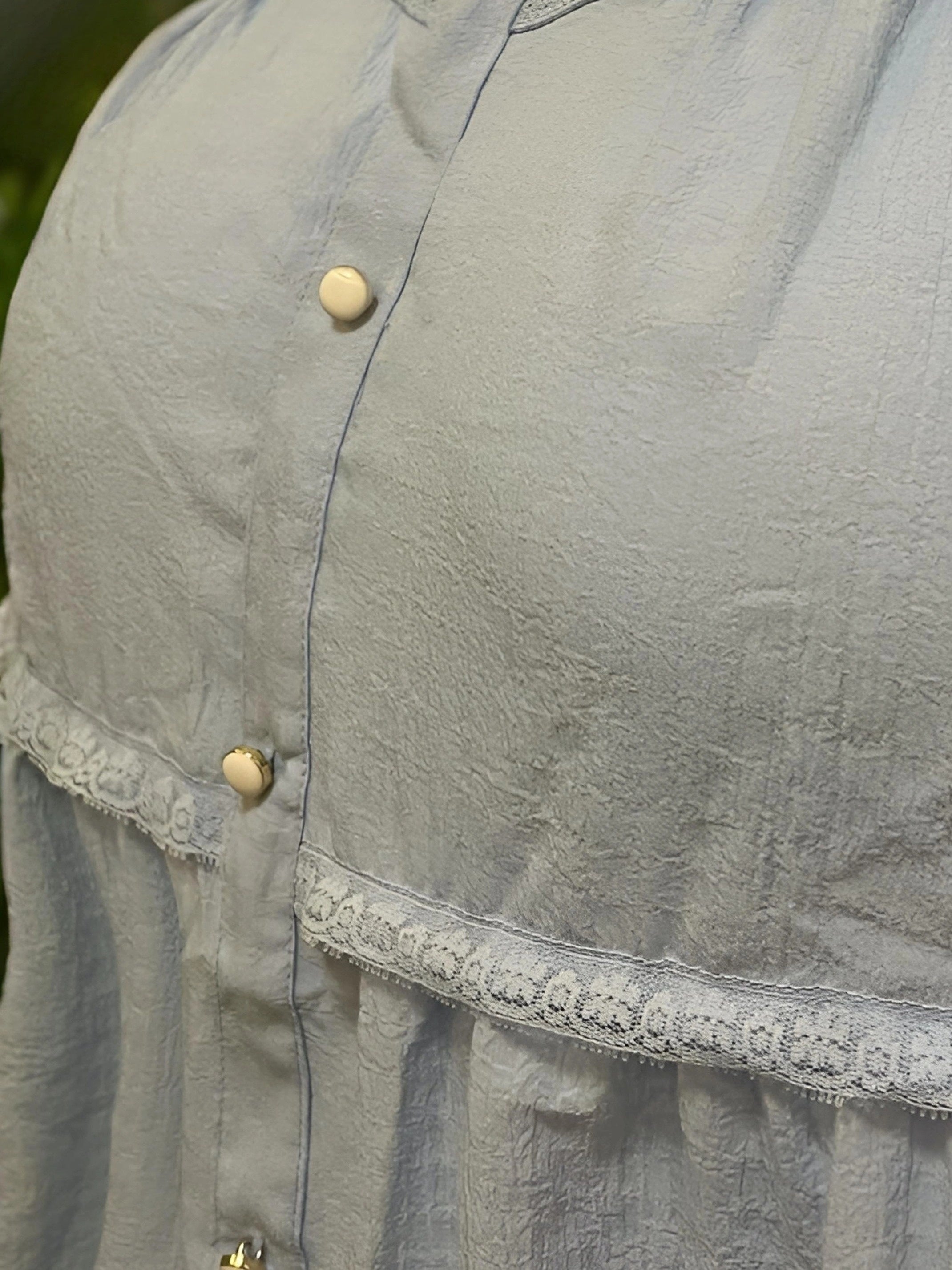  Lace Trim Blouse Short Sleeve Round Neck Top