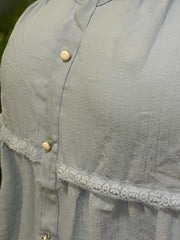  Lace Trim Blouse Short Sleeve Round Neck Top