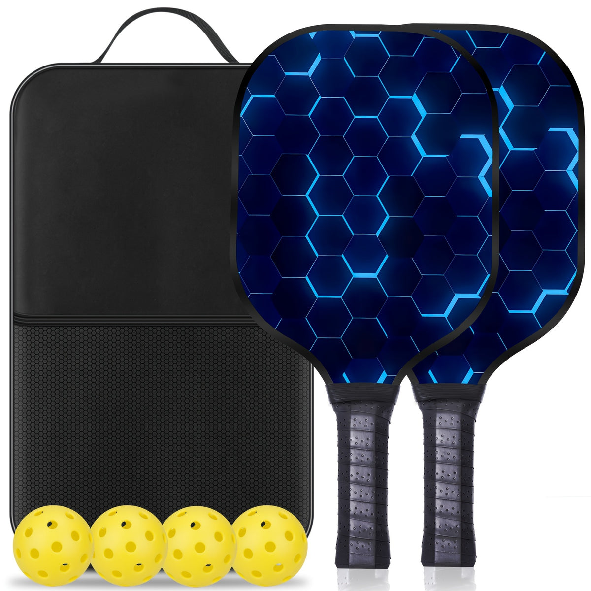 2pcs Carbon Fiberglass Pickleball Paddle Set with 4 Balls