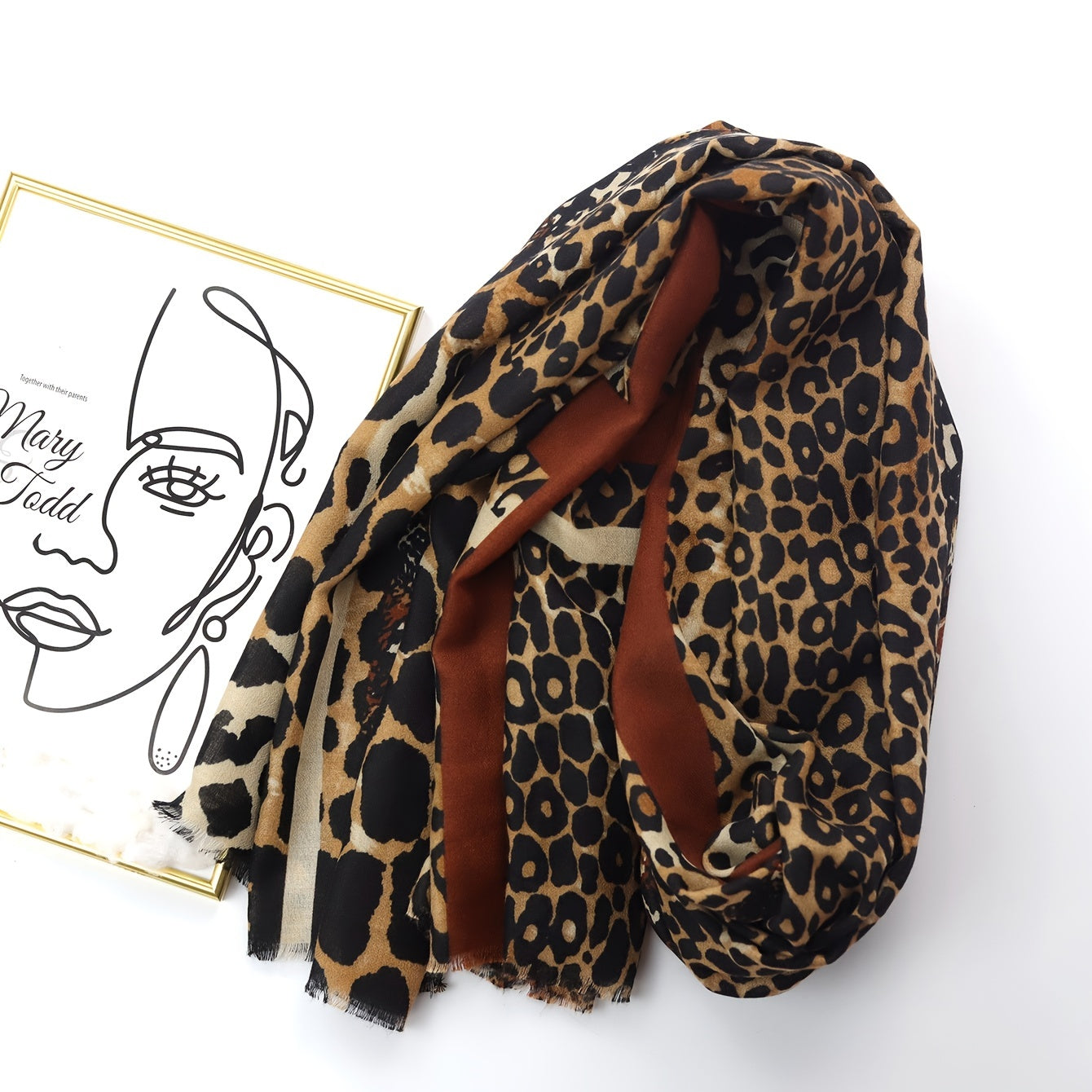 Leopard Pattern Thin Scarf Shawl Vintage Raw Edge Scarf Casual Wrap