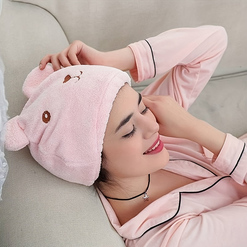Bear Hair Drying Cap Cute Animal Hair Towel Quick-drying Shower Cap for Women