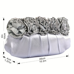 Pleated Flower Kiss Lock Metal Chain Clutch Elegant Textured Frame Purse