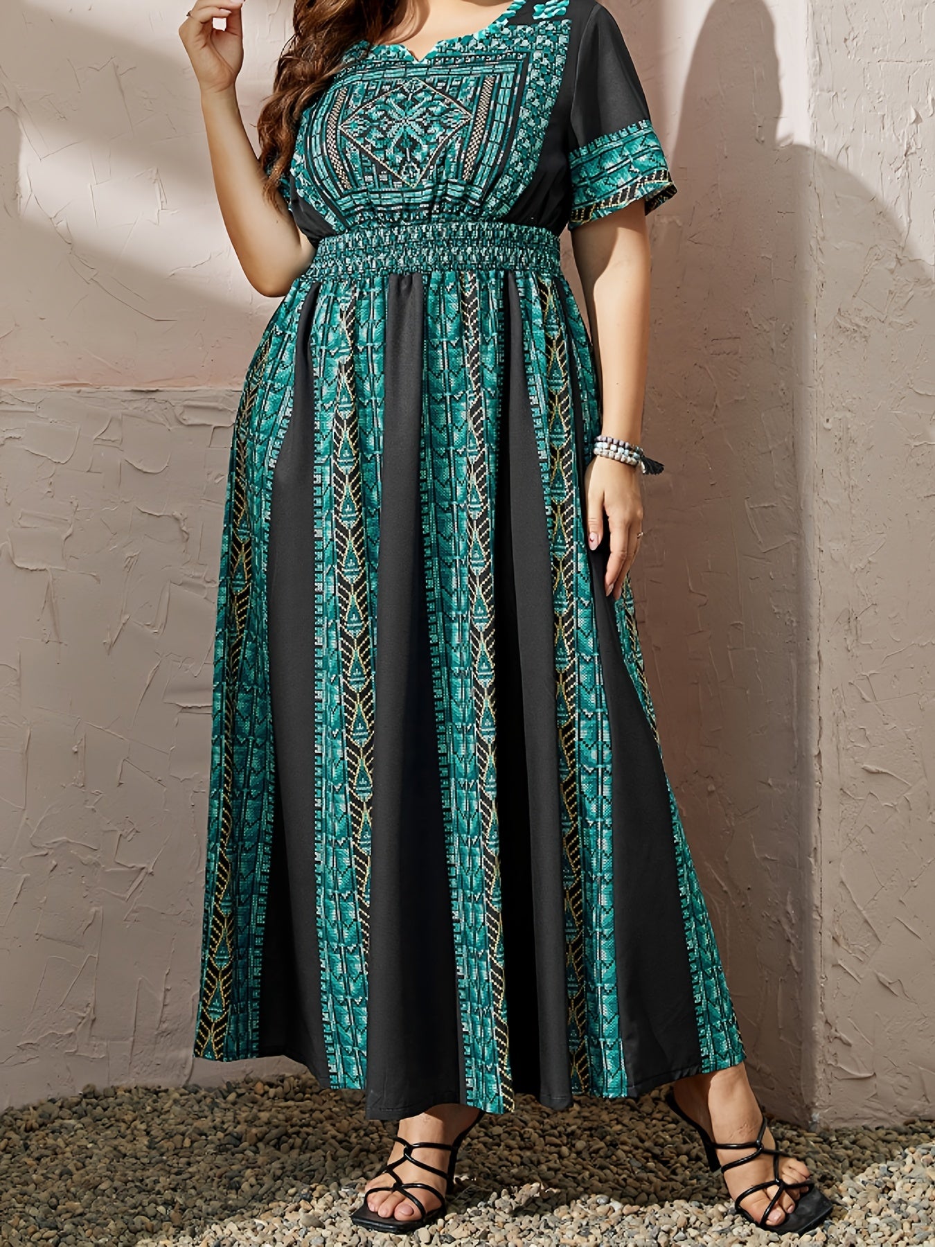  Ethnic Style Kaftan Dress Women's Plus Print Maxi Jalabiya Dress