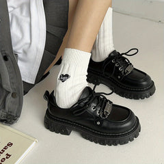 Women's Lace Up Platform Oxford Chunky Heel Shoes