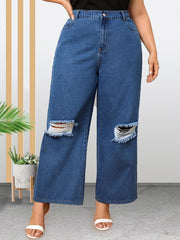 Plus Size Ripped High Rise Wide Leg Jeans