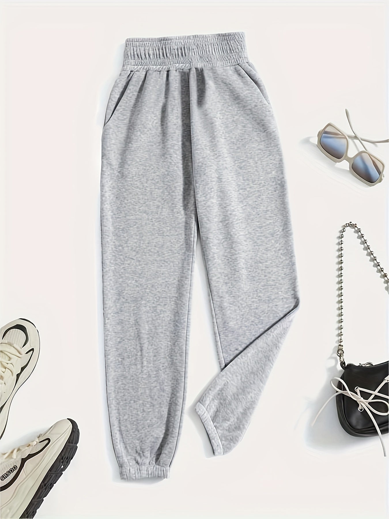 Women's Plus Solid Elastic High Rise Loose Fit Jogger Trousers