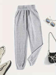 Women's Plus Solid Elastic High Rise Loose Fit Jogger Trousers