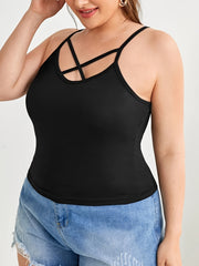  Casual Cami Top Women's Plus Criss Cross Round Neck Backless Cami Top