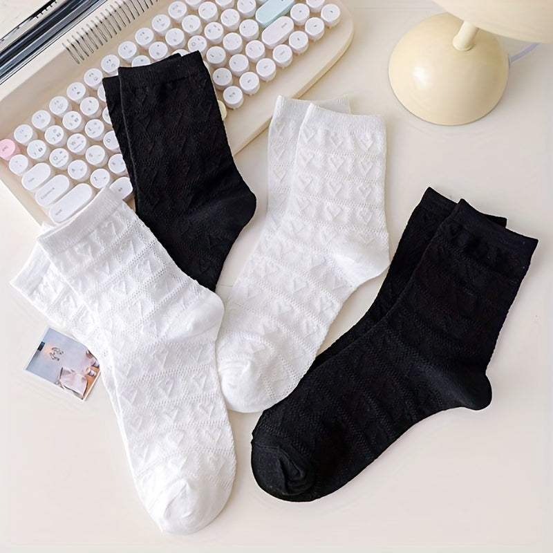 4 Pairs Heart Striped Socks Comfy & Breathable Women's Stockings