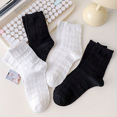 4 Pairs Heart Striped Socks Comfy & Breathable Women's Stockings