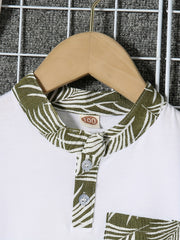 Boys Leaves Print Polo Shirt & Shorts Set Kids Summer Clothes