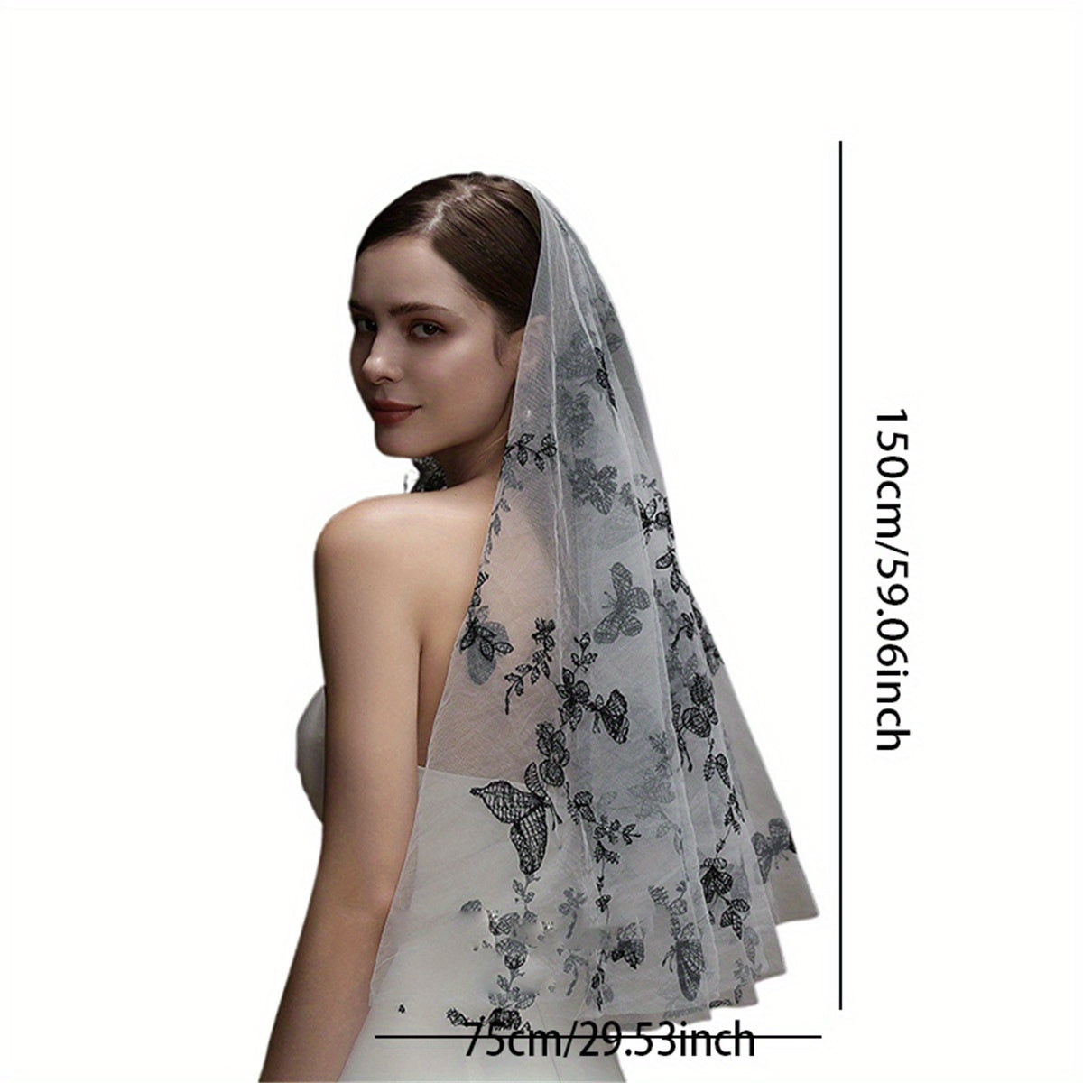 Gothic Butterfly Bridal Veil & Floral Hair Accessory