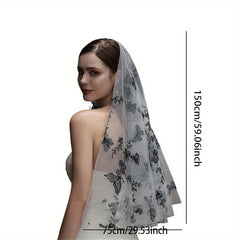 Gothic Butterfly Bridal Veil & Floral Hair Accessory