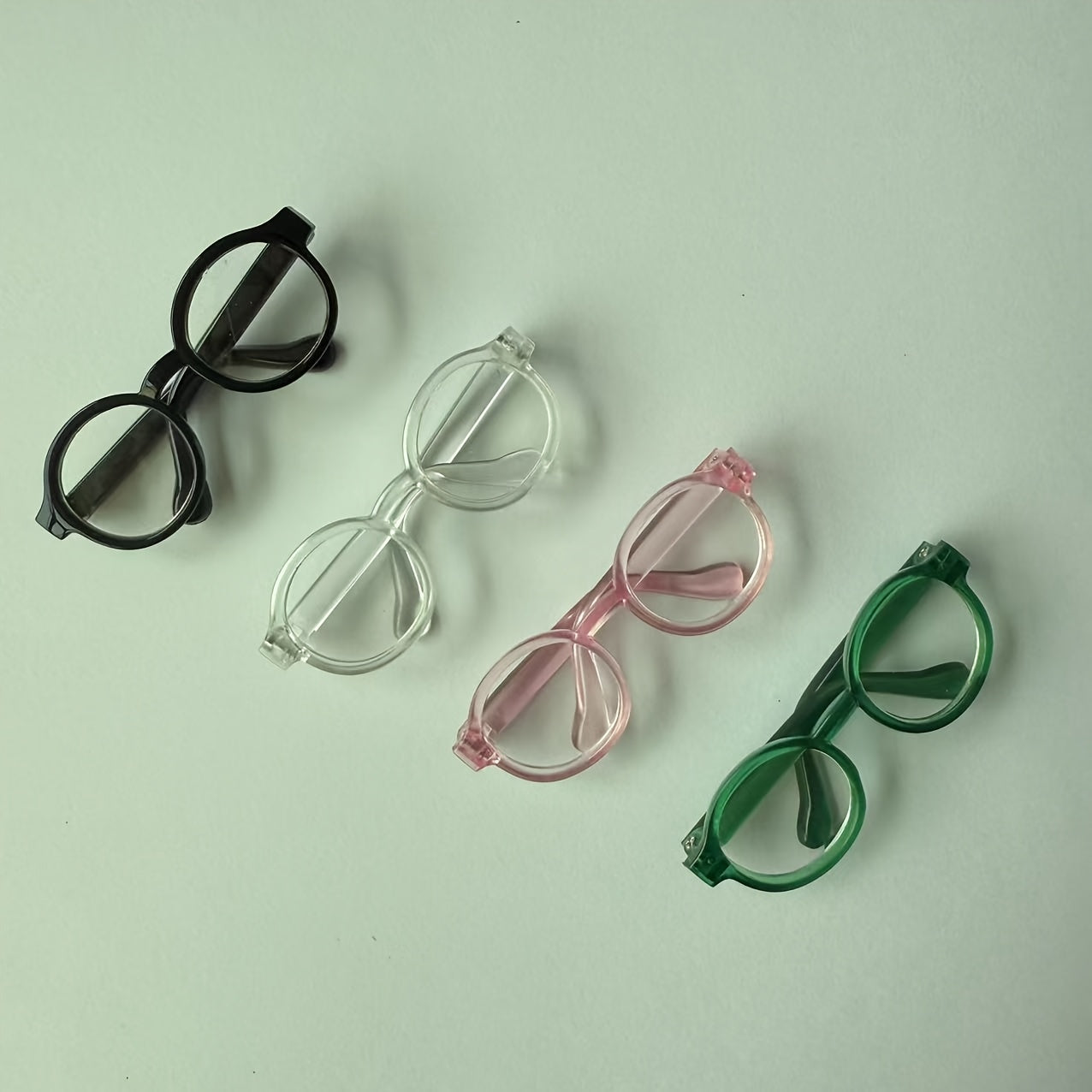 4pc Doll Glasses Set Pink Green Frames Clear Lenses Craft Decor Play Accessory