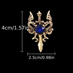 Men's Retro Shuanglong Sword Brooch Domineering Gem Crystal Suit Corsage