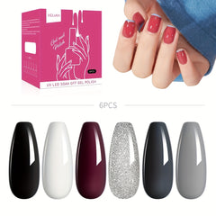 Glitter Gel Nail Polish Set - 6 Colors Soak Off No Wipe Gel Polish