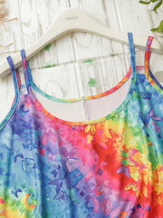  Colorblock Butterfly Print Tank Top