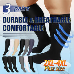3 Pairs Plus Size Compression Socks 15-20mmHg Wide Calf Knee High Stocking