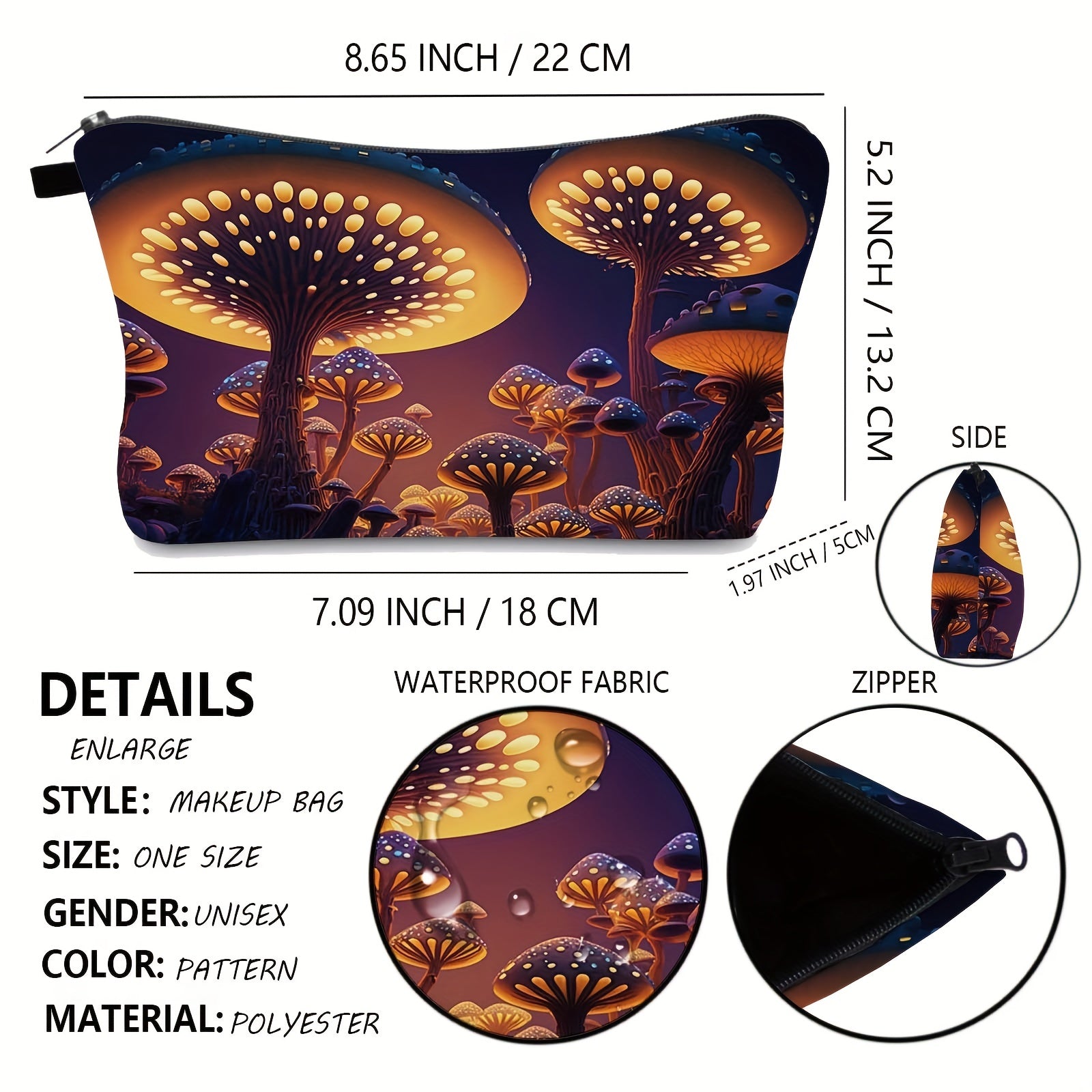 Cute Mushroom Pattern Cosmetic Pouch with Toiletry and Washing Bag