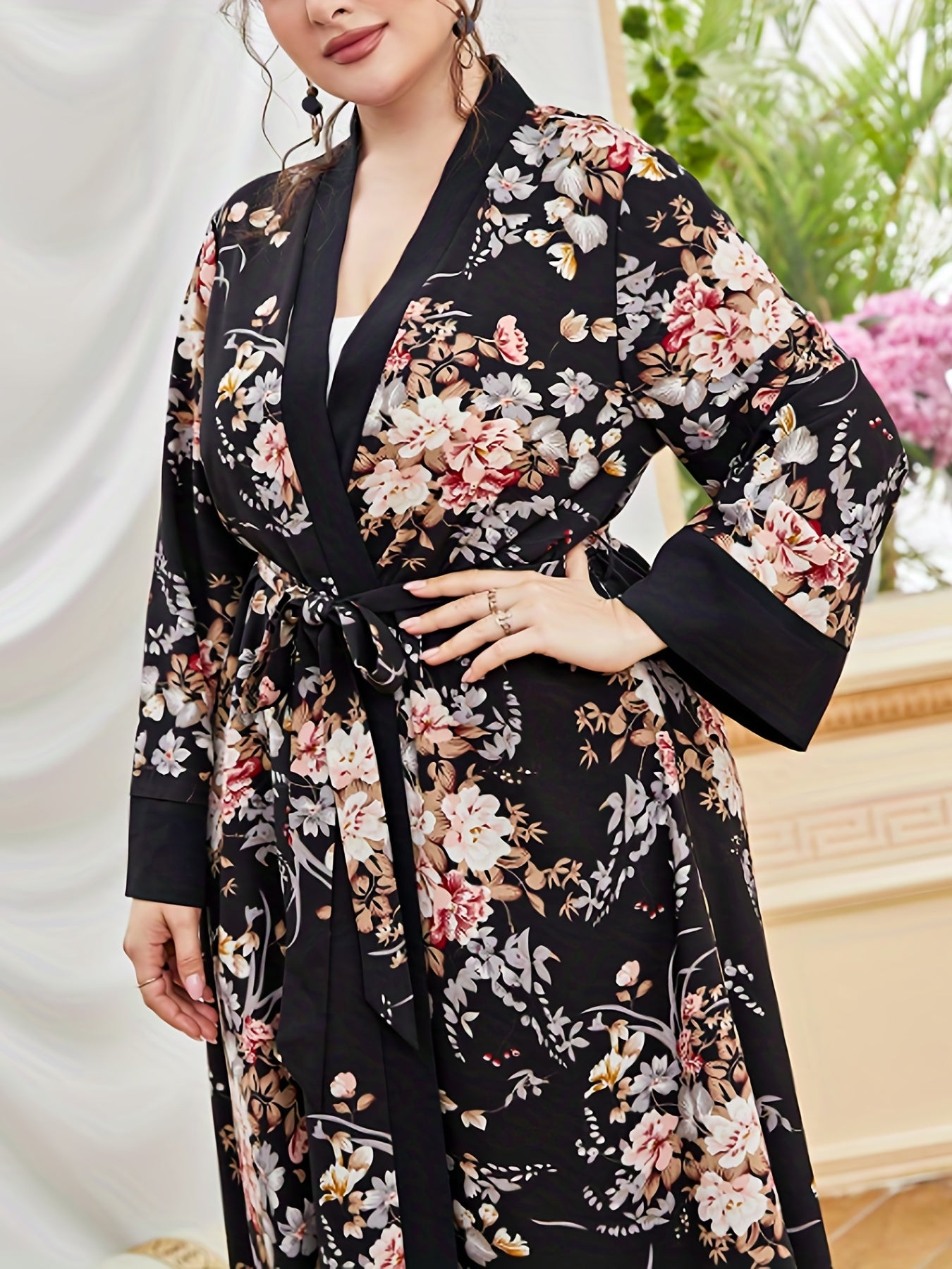  Colorblock Floral Print Maxi Wrap Dress