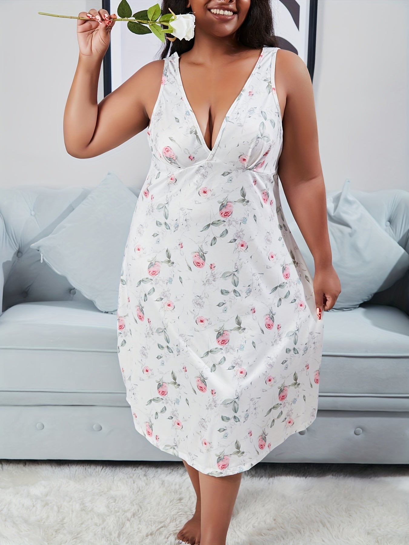  Casual Nightdress Women's Plus V Neck Tank