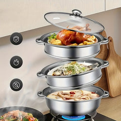 3pcs Stainless Steel Steamer Pot Set for Healthy Steamed Food