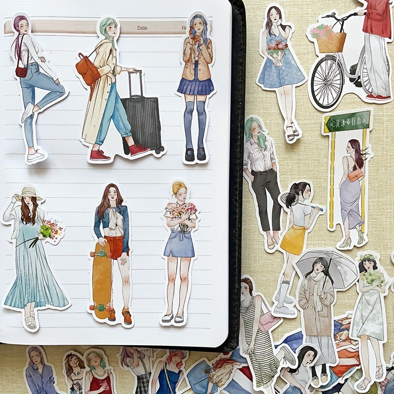 50pcs Female Figures Wear Stickers Decorative Album Material Stickers
