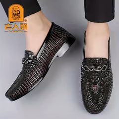 LAORENTOU Men's Leather Square Toe Loafers Lightweight Slip On Dress Shoes