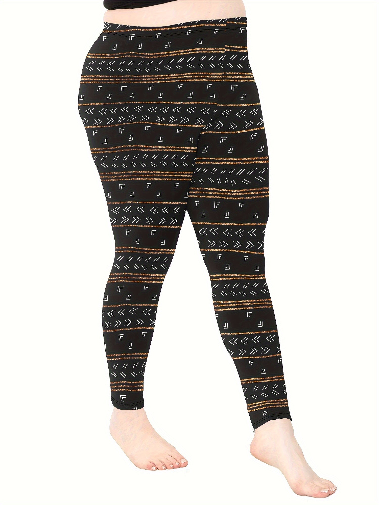  Sporty Leggings Women's Plus Stripe & Geometric Print Leggings
