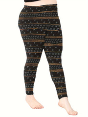 Sporty Leggings Women's Plus Stripe & Geometric Print Leggings