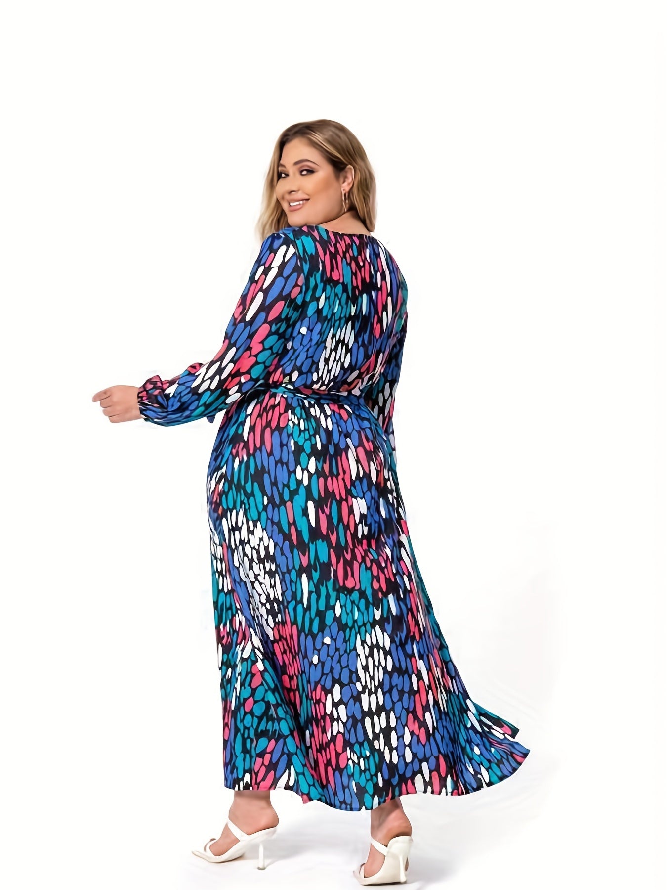 Women's Allover Print Maxi Dress With Belt