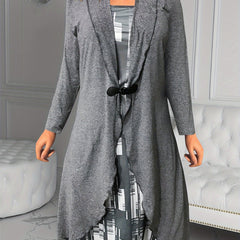  Colorblock Geometric Print Long Sleeve Dress