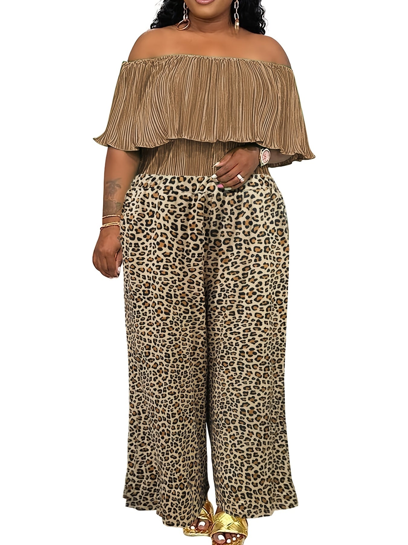 Women's Plus Leopard Print Wide Leg Trousers