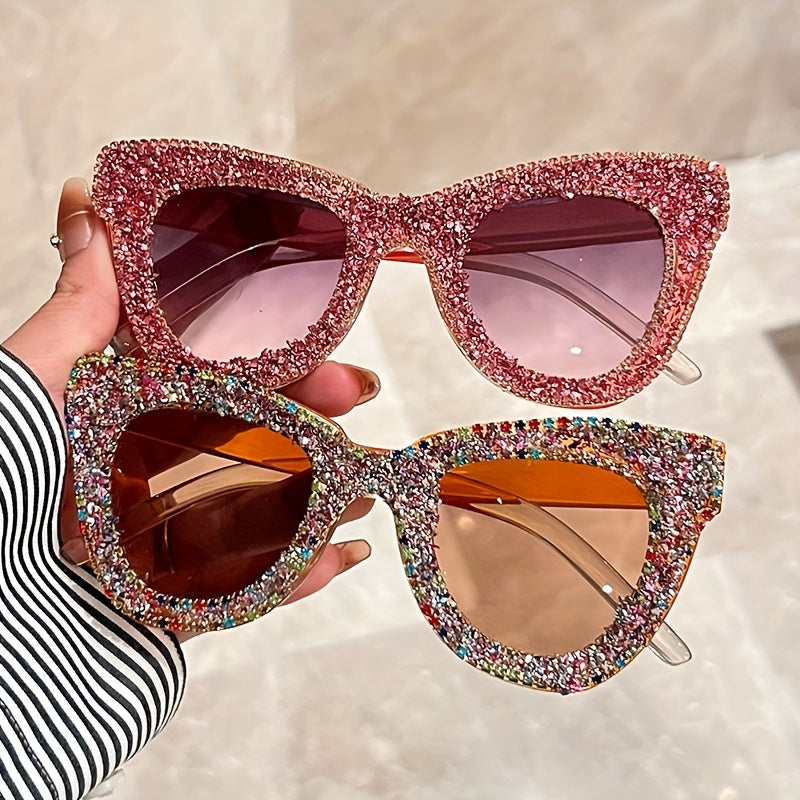 Y2K Rhinestone Cat Eye Sunglasses Bling Sun Shades UV400
