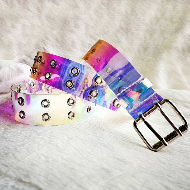 Punk Y2K Transparent Belt Eyelet Double Pin Buckle for Women