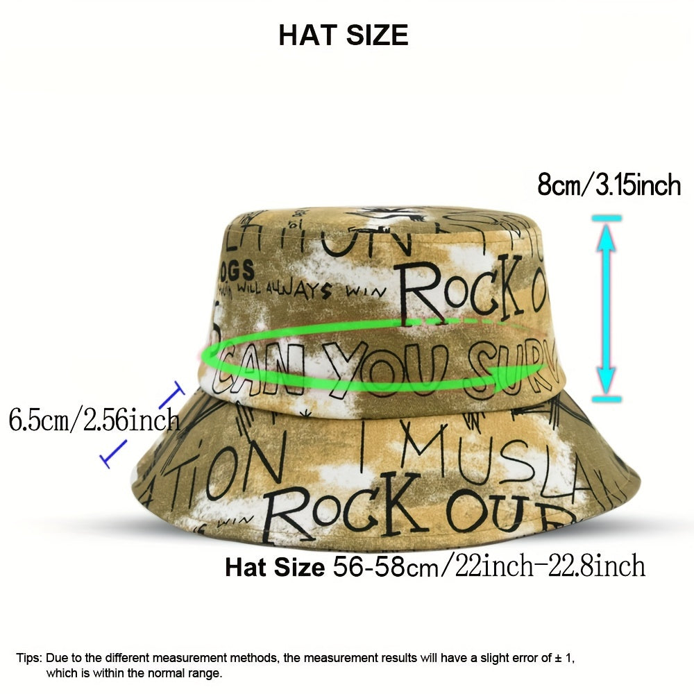 Hip Hop Graffiti Tie Dye Bucket Hat Unisex Lightweight Fisherman Cap